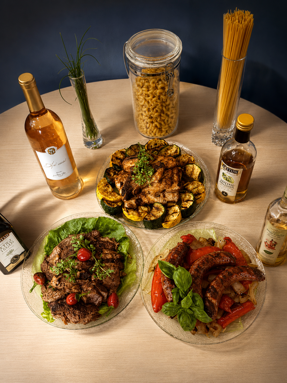 Three-dish tasting presentation, plated