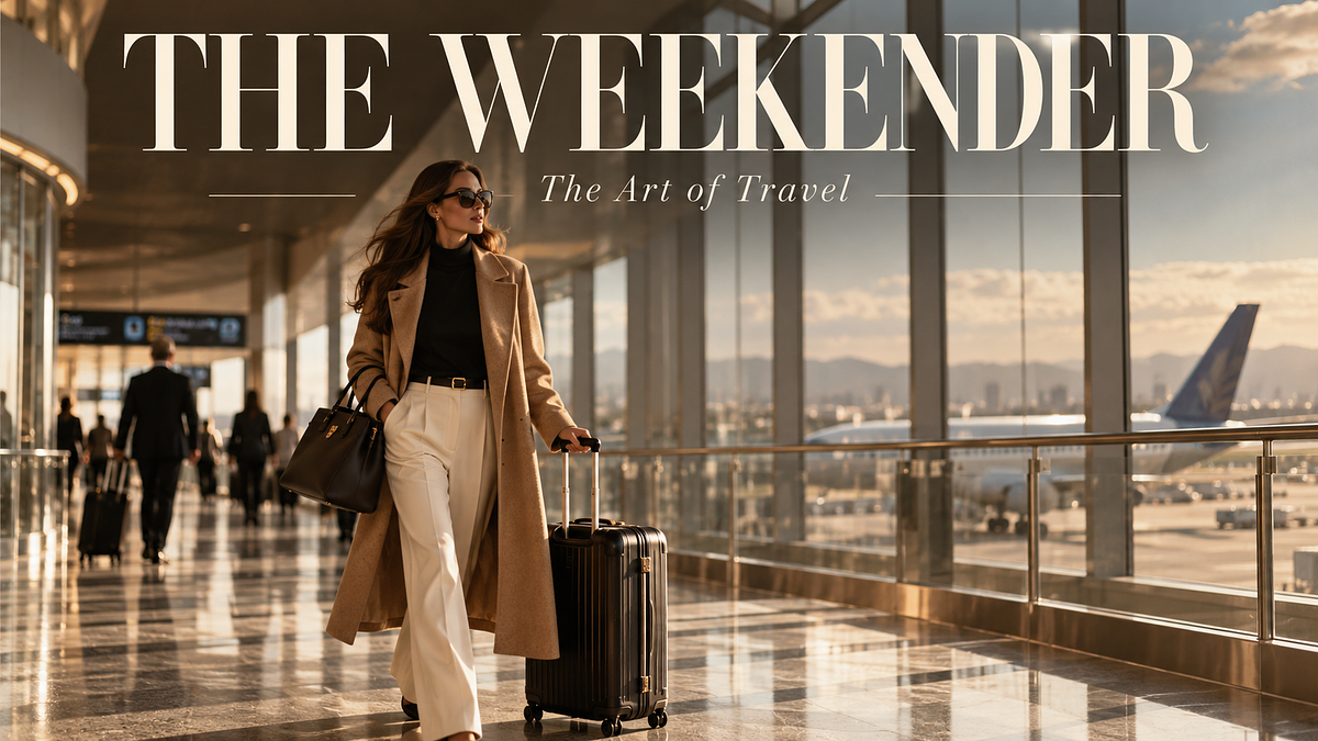 The Weekender: The Art of Travel. A traveler with a carryall and suitcase in an airport terminal.