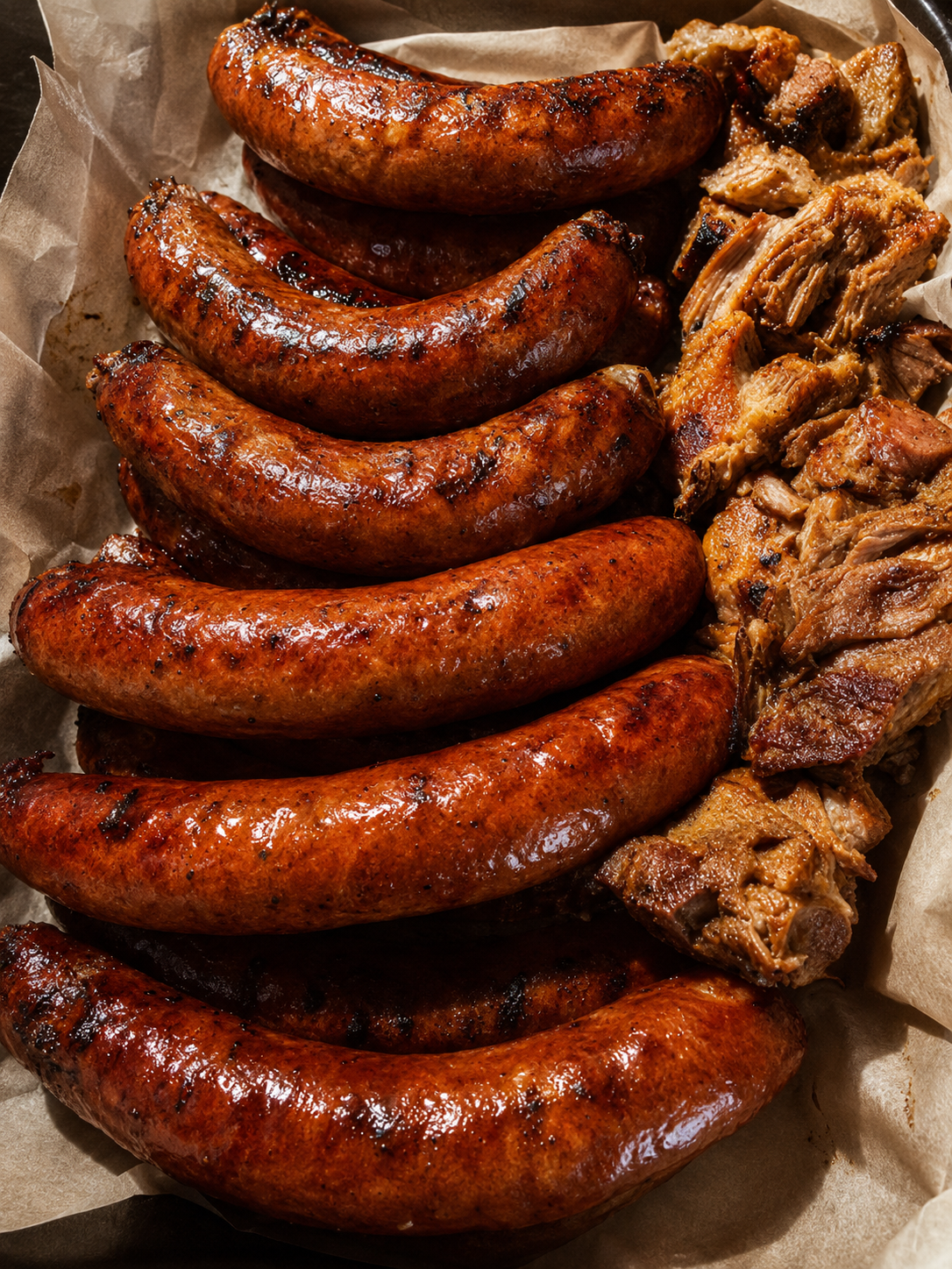 Sausage and pulled pork ready to serve