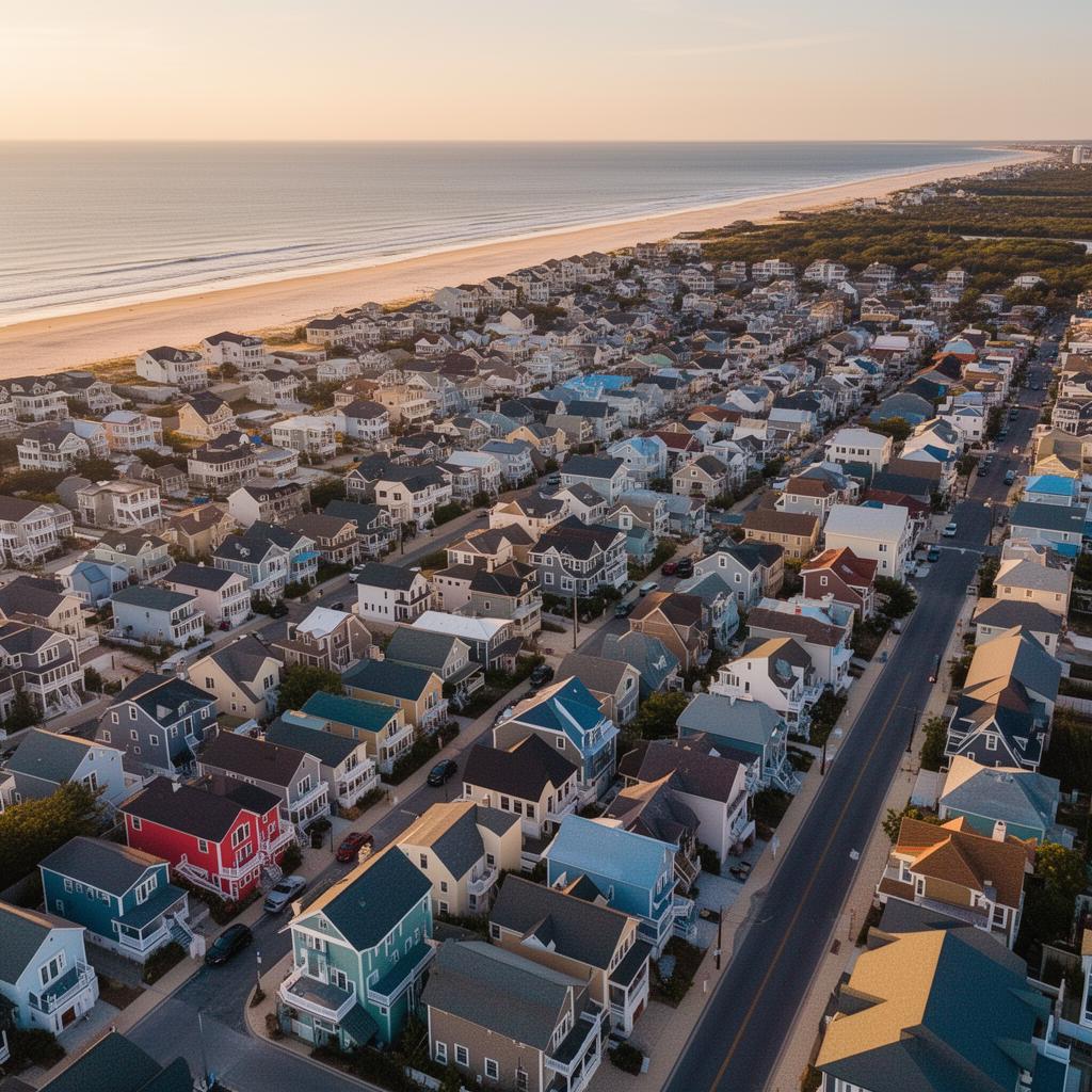 Aerial view of Delaware coastal community at golden hour