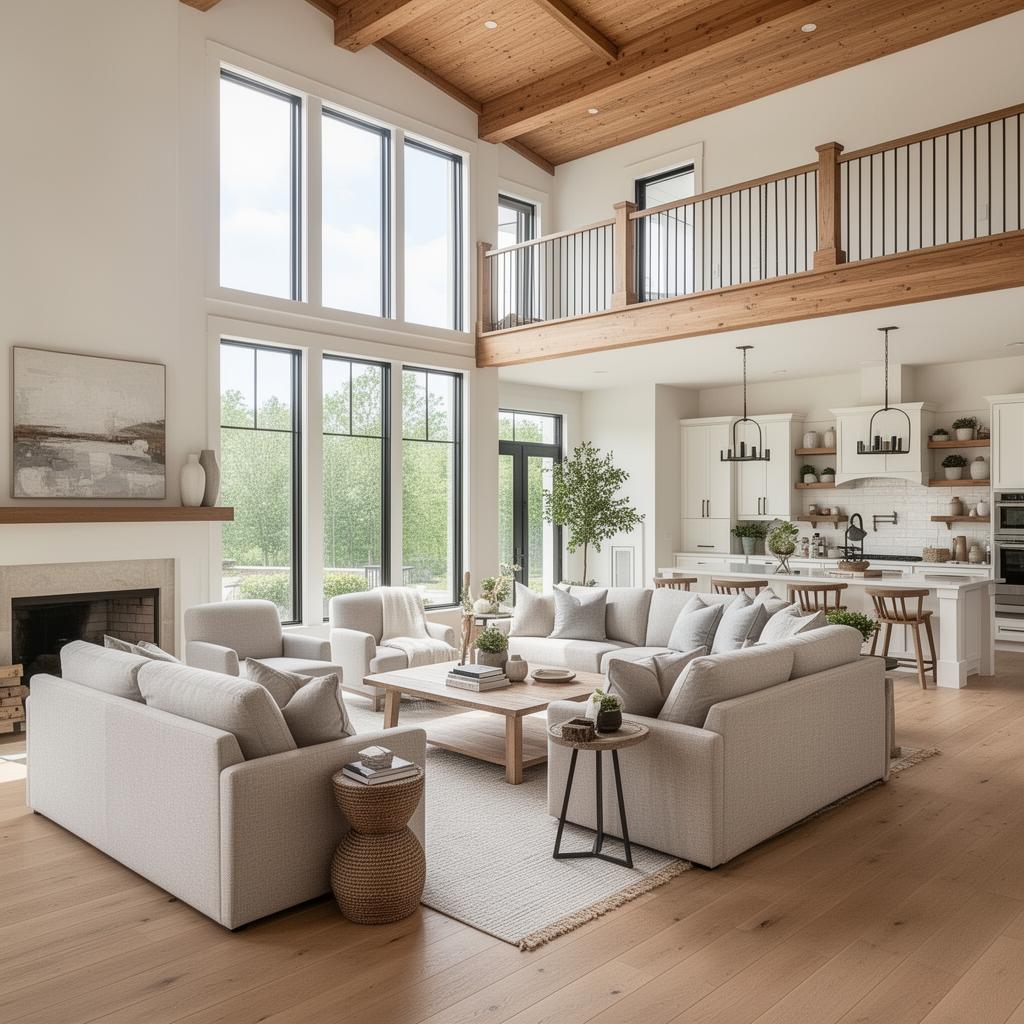 Beautifully staged modern farmhouse interior with natural light