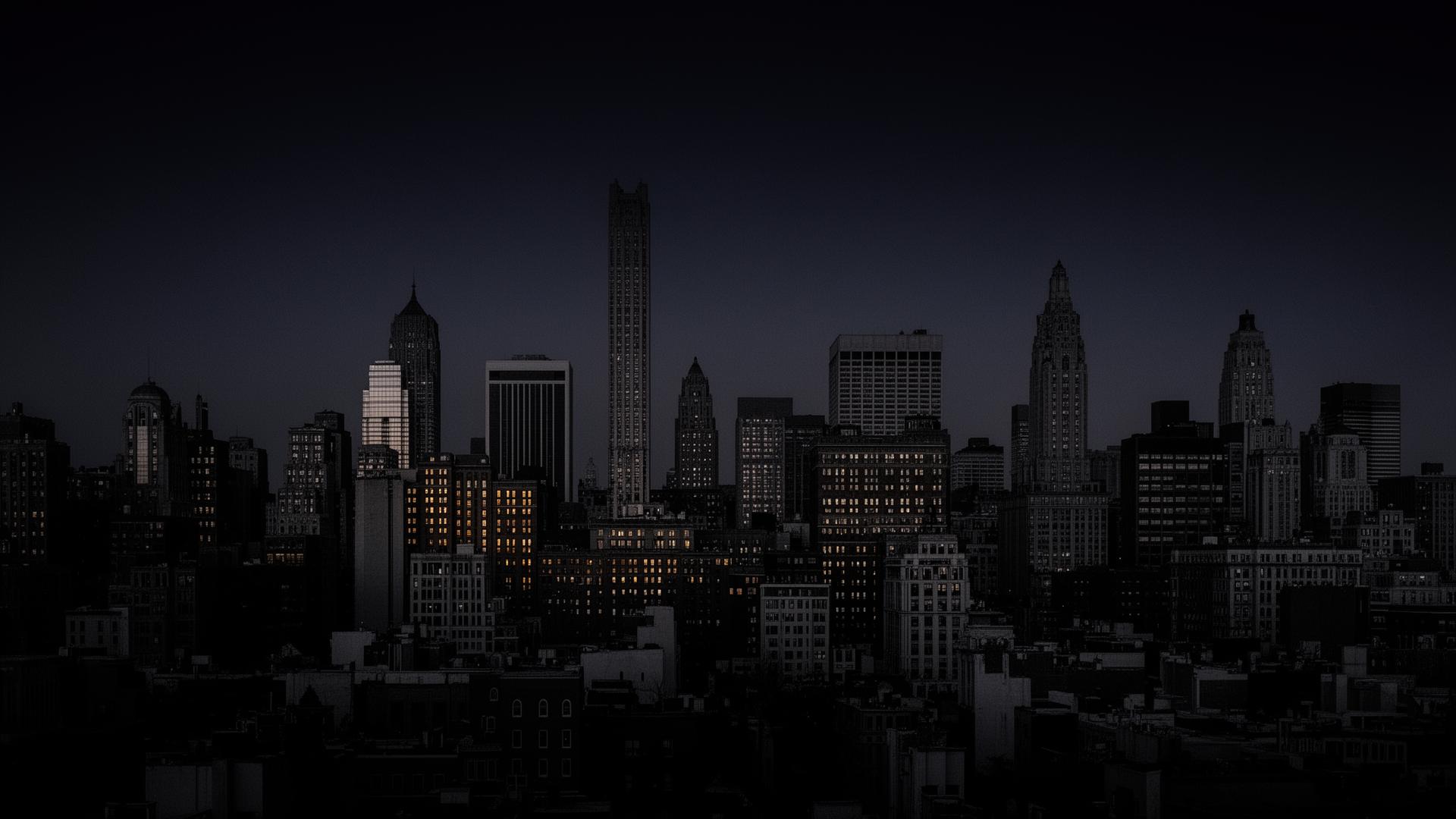 A monochrome skyline at dusk.