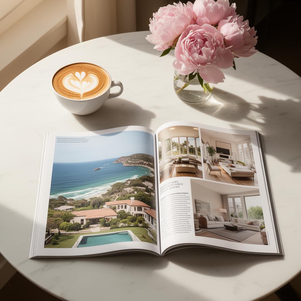 City to Coast Magazine spread on marble table